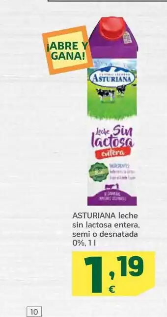 HiperDino Asturiana leche sin lactose entera semi o desnatada 0% oferta