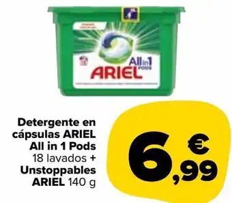Carrefour Market Detergente en cáspulas ariel all in 1 pods + unstoppables ariel oferta