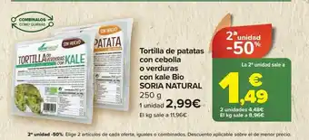 Carrefour Tortilla de patatas con cebolla o verduras con kale bio soria natural 250 g oferta