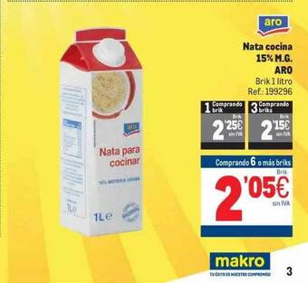 Makro Nata cocina 15% m.g. aro oferta