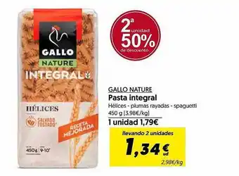 Hiper Usera 2a unidad 50% de descuento gallo nature pasta integral oferta