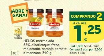 HiperDino Helios mermelada 65% albaricoque, fresa, melocotón, naranja, tomate o manzana oferta