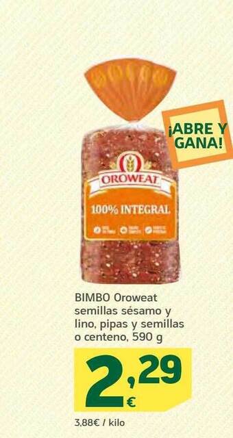 HiperDino Bimbo oroweat semillas sésamo y lino, pipas y semillas o centeno oferta
