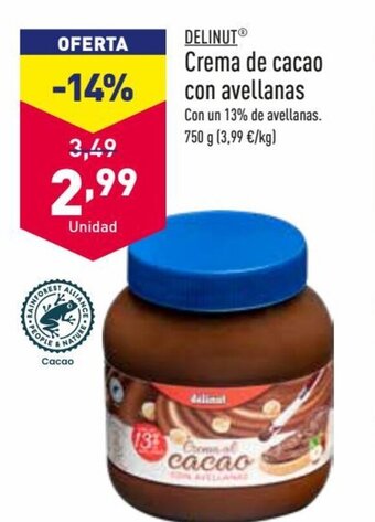 ALDI Delinut Crema de cacao con avellanas oferta