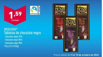 ALDI Moser Roth Tabletas de chocolate negro oferta