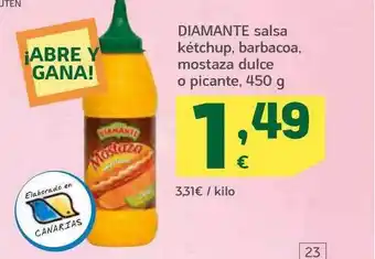 HiperDino Diamante salsa kétchup, barbacoa, mostaza dulce o picante oferta