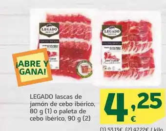 HiperDino Legado lascas de jamón de cebo ibérico o paleta de cebo ibérico oferta