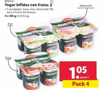 Lidl Yogur bífidus con frutas milbona oferta