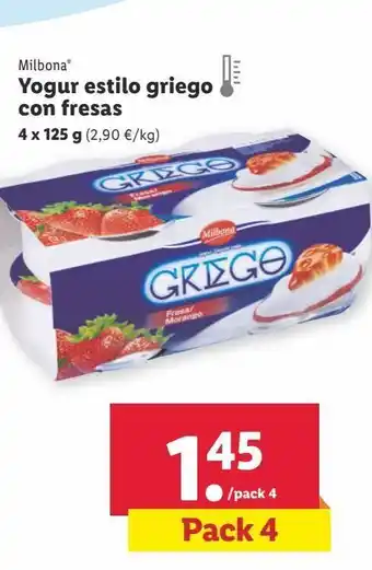 Lidl Yogur estilo griego con fresas milbona oferta