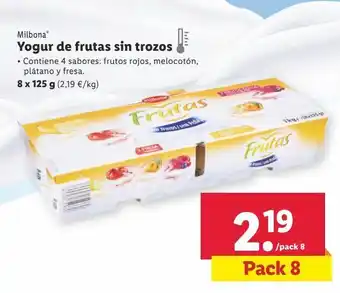 Lidl Yogur de frutas sin trozos milbona oferta
