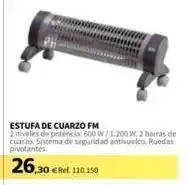 Coferdroza Estufa de cuarzo fm 2 niveles de potencia: 600 w/1200 w, 2 barras de cuarzo, sistema de seguridad antivuelco. ruedas pivotan oferta