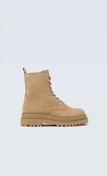 Stradivarius Botines planos acordonados piel oferta