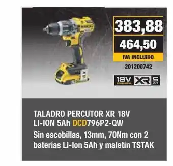 Coinfer Taladro percutor xr 18v li-ion 5ah dcd796p2-qw oferta
