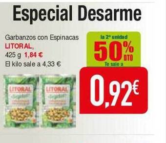 Masymas La 2a unidad 50% dto garbanzos con espinacas litoral oferta
