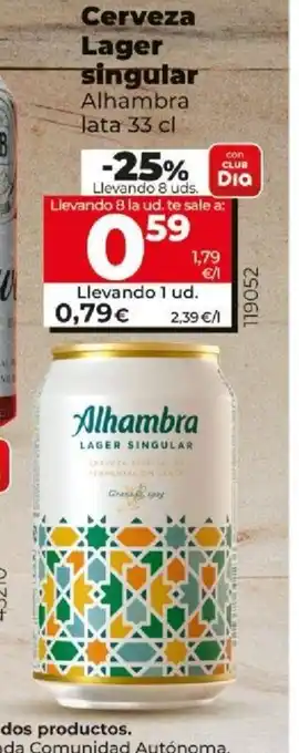 Dia Cerveza Lager Singular Alhambra Lata 33cl oferta