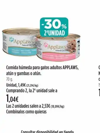 El Corte Inglés Comida Húmeda Para Gatos Adultos Applaws Atún y Gambas o Atún 70g oferta