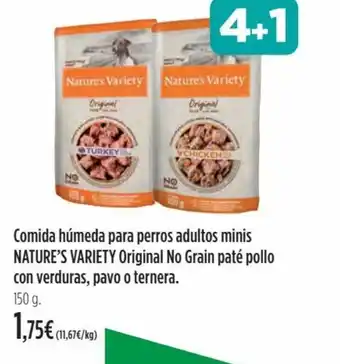 El Corte Inglés Comida Húmeda Para Perros Adultos Minis Nature's Variety Original No Grain Pate Pollo con Verduras Pavo o Ternera 150g oferta
