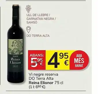 Consum Vi negre reserva do terra alta reina elionor oferta
