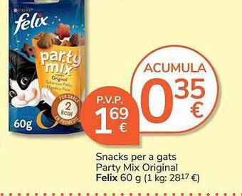 Consum Snacks per a gats party mix original felix oferta