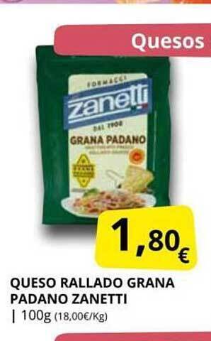 Supermercados MAS Queso rallado grana padano zanetti oferta