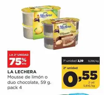 Alimerka La 2a unidad 75% dto la lechera mousse de limón o duo chocolate pack 4 oferta