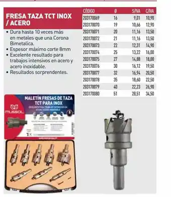 Coinfer Fresa taza tct inox acero oferta
