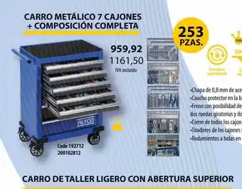 Carro metálico 7 cajones + composición completa