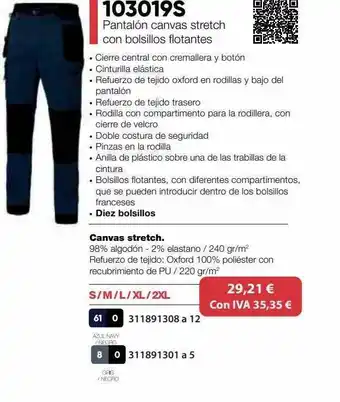 Coinfer 103019s pantalón canvas strech con bolsillos flotantes oferta