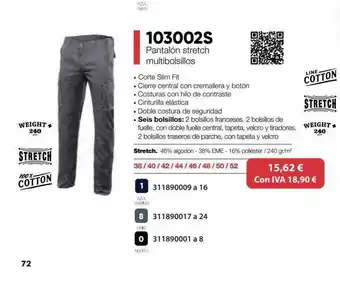 Coinfer 103002s pantalón strech multibolsillos oferta
