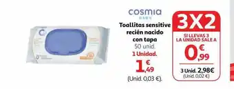 Alcampo Cosmia toallitas sensitive recién nacido con tapa oferta