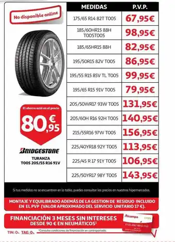 Alcampo Bridgestone turanza t005 205 55 r16 91v oferta