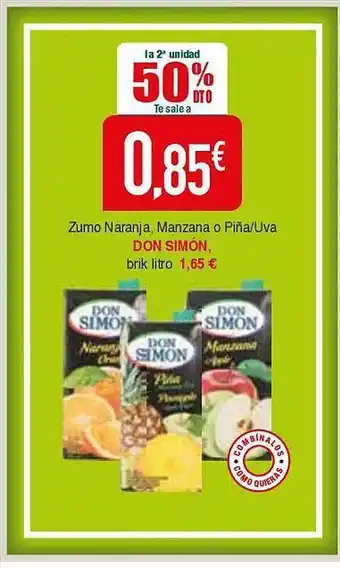 Masymas La 2a unidad 50% dto zumo naranja manzana o piña-uva don simón oferta