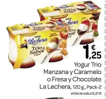 Supermercados El Jamón Yogur trio manzana y caramelo o fresa y chocolate la lechera oferta