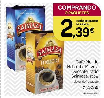 Supermercados El Jamón Café molido natural o mezcla descafeinado saimaza oferta