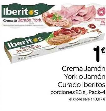 Supermercados El Jamón Crema jamón york o jamón curado iberitos oferta