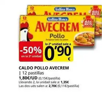 Supermercados MAS -50% en la 2a unidad caldo pollo avecrem oferta