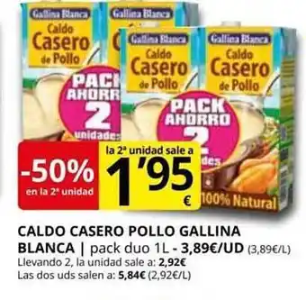 Supermercados MAS -50% en la 2a unidad caldo casero pollo gallina blanca oferta