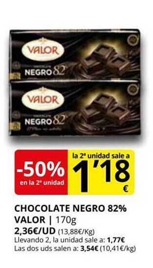 Supermercados MAS -50% en la 2a unidad chocolate negro 82% valor oferta