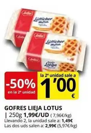 Supermercados MAS -50% en la 2a unidad gofres lieja lotus oferta