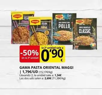 Supermercados MAS -50% en la 2a unidad gama pasta oriental maggi oferta