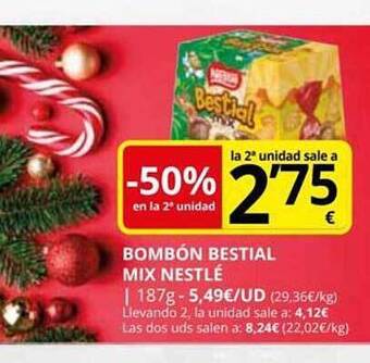 Supermercados MAS -50% en la 2a unidad bombón bestial mix nestlé oferta