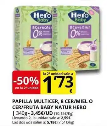 Supermercados MAS -50% en la 2a unidad papilla multicer 8 cer miel o cer fruta baby natur hero oferta