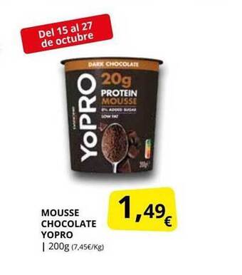 Supermercados MAS Mousse chocolate yopro oferta