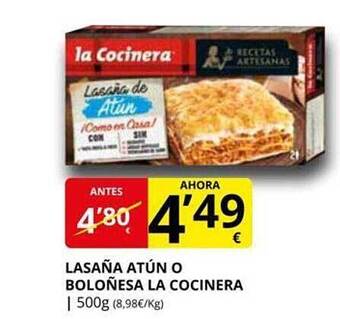 Supermercados MAS Lasaña atún o boloñesa la cocinera oferta