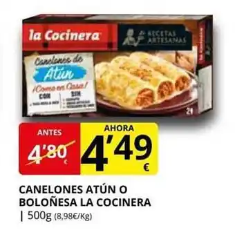 Supermercados MAS Canelones atún o boloñesa la cocinera oferta