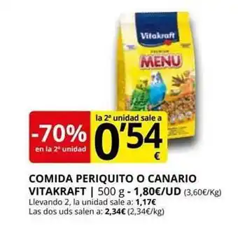 Supermercados MAS -70% en la 2a unidad comida periquito o canario vitakraft oferta