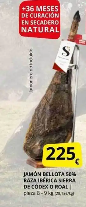 Supermercados MAS Jamón bellota 50% raza ibérica sierra de códex o roal oferta