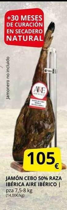 Supermercados MAS Jamón cebo 50% raza ibérica aire ibérico oferta