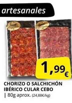 Supermercados MAS Chorizo o salchichón ibérico cular cebo oferta
