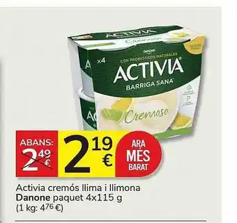 Consum Activia cremós llima i llimona danone paquet oferta